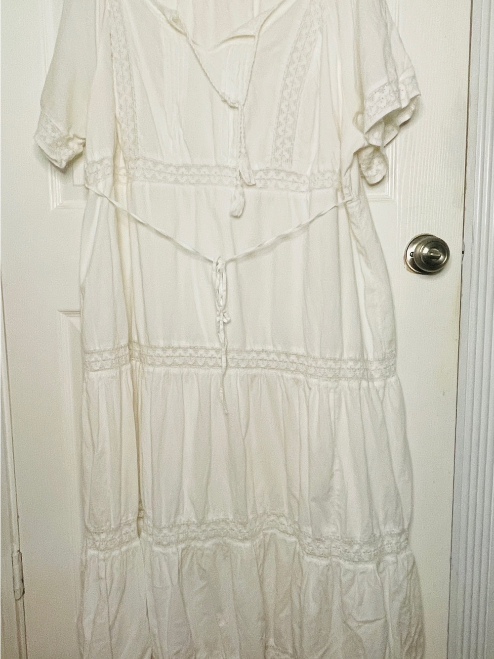 Woman Within White Tiered Maxi Dress with Lace Trim